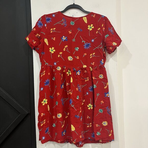 Vintage Red Floral Dressing Clio Dress Petite Medium Pockets Cottage Kidcore - Picture 6 of 9